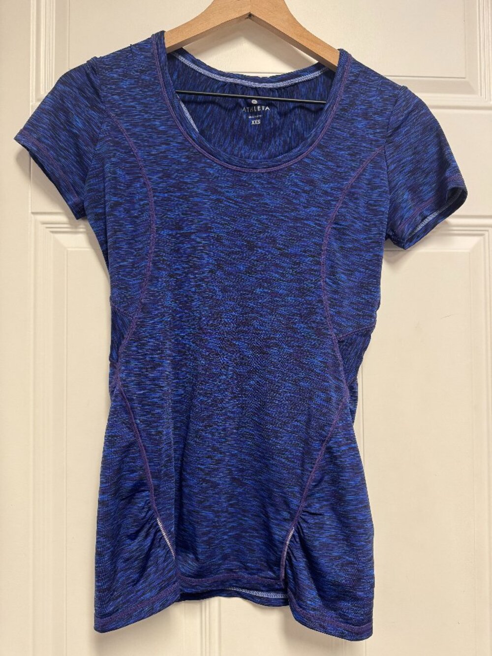 Athleta Blue Space Dye Short Sleeve Zip Pocket Top, XXS